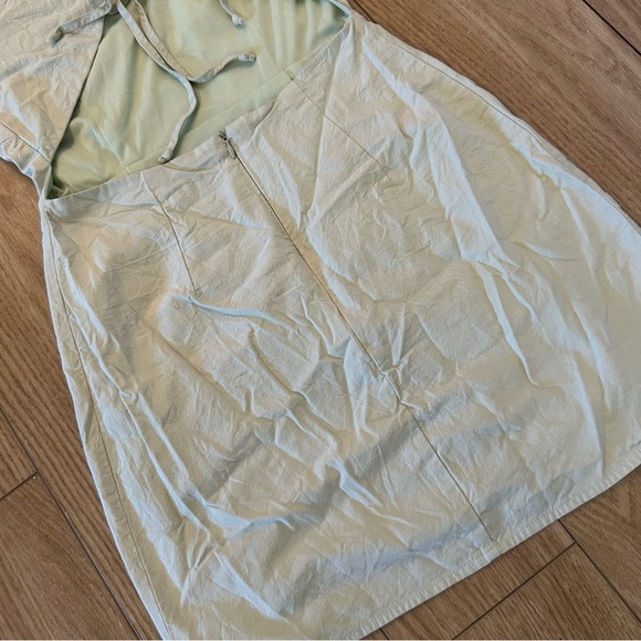 Kendall + Kylie Backless Puff Sleeve Tie Back Khaki Mini Dress | Light Green | S - Picture 11 of 16